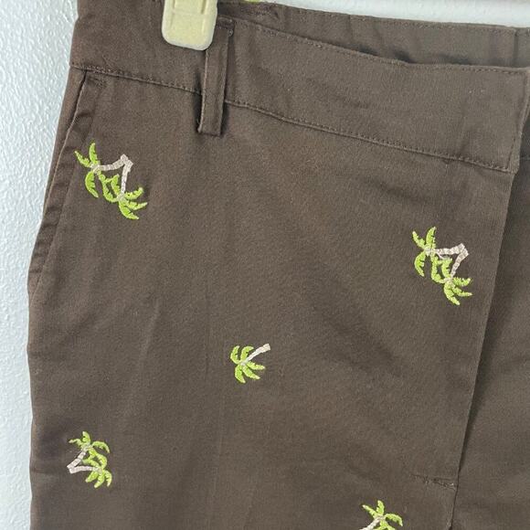 Kim Rogers Brown Pants With Embroidered Palm Trees Size 12P - Picture 3 of 8